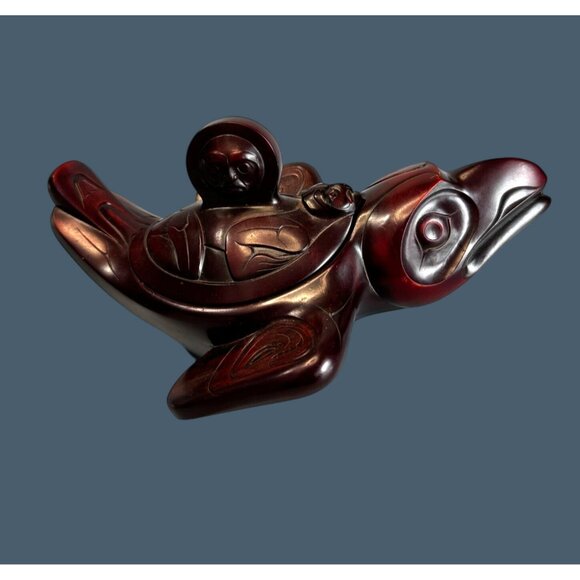 BOMA Canada Hand Carved Solid Wood Raven Trinket Box 9 Inch Brown - Picture 4 of 7